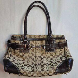 Coach 10246 Soho Signature Flap Shoulder Bag Khaki Canvas Leather Turnlock 2006